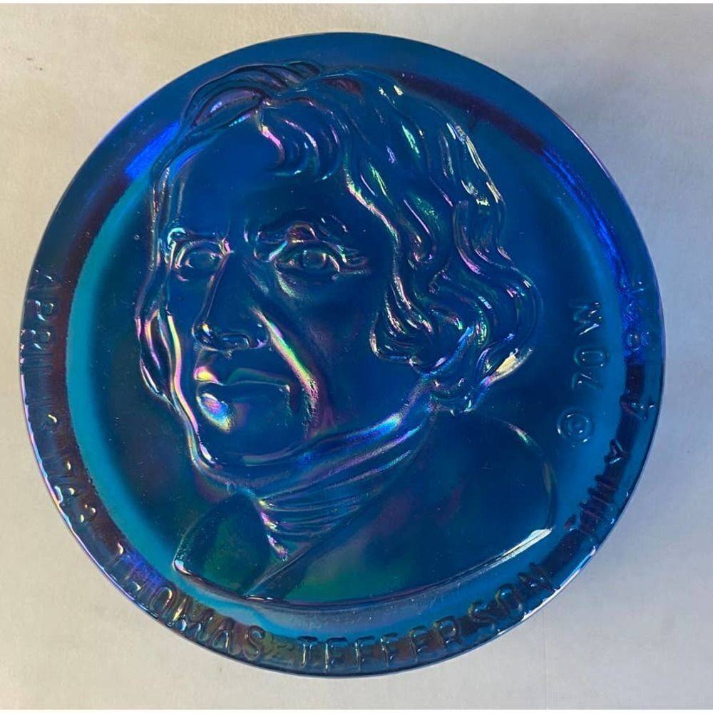 Vintage 1970 Thomas Jefferson Carnival Glass Paper Weight Sculpture Hamilton